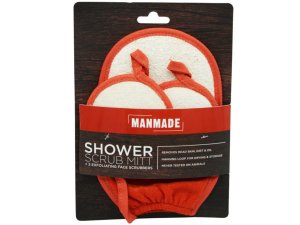 Bulk AC855 Manmade 3 Pack Shower Scrub Mitt Amp; Facial Pads In Rust