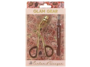 Bulk AC826 Glam Gear 2 Piece Eyelash Curler And Tweezer Set In Brown