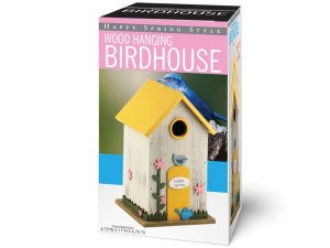 Bulk AC233 10.75quot; Wood Happy Spring Yellow Roof Hanging Birdhouse 