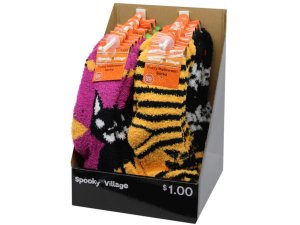 Bulk AC656 Spooky Village One Size Fits All Fuzzy Halloween Socks In A