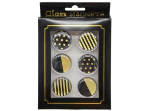 Bulk AC471 6 Pack Black And Gold Glass Magnets