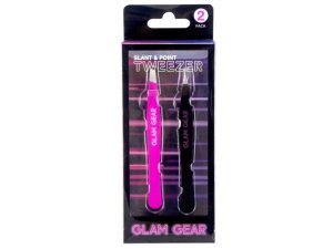 Bulk AC829 Glam Gear Slant And Point Tweezers Set In Pink And Black