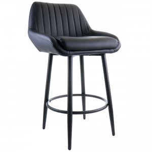 Elama ELM-2529-BLK Faux Leather Bar Chair In Black With Matte Metal Le