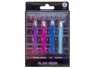 Bulk AC822 Glam Gear 4 Piece Assorted Uses Tweezer Set