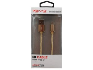 Bulk AD429 Primo 6 Foot Braided Usb Type C Cable In Gold