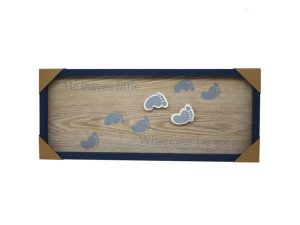 Bulk AC949 24quot; X 10quot; Mdf Framed 3d Wall Sign Footprints In Blu