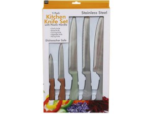 Bulk AB989 5 Pack Stainless Steel Kitchen Knife Set With Plastic Handl