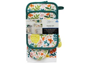 Bulk AD439 Mainstays 5 Pack Floral Kitchen Set With Lemon Design