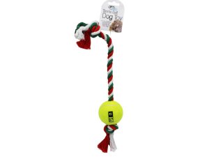 Bulk AC375 Tennis Ball Pet Dog Chew Toys With Twisted Rope Ends