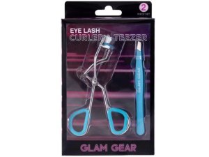 Bulk AC824 Glam Gear 2 Piece Eyelash Curler And Tweezer Set In Blue