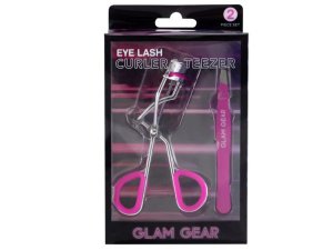 Bulk AC823 Glam Gear 2 Piece Eyelash Curler And Tweezer Set In Pink