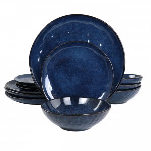 Elama ELM-SAMARAB Samara 12 Piece Stoneware Dinnerware Set In Blue