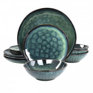 Elama ELM-SAMARAG Samara 12 Piece Stoneware Dinnerware Set In Green