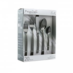 Megachef MCFW-BAILY-BLACK Baily 20 Piece Flatware Utensil Set, Stainle