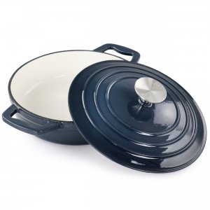 Megachef MG-BRS22DB 2 Quart Round Enameled Cast Iron Braiser Pan In Da