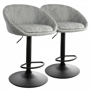 Elama ELM-281-GREY 2 Piece Cloth Adjustable Bar Stool Set In Gray With