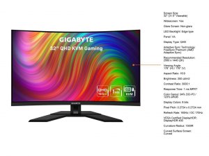 Gigabyte M32QC-SA Monitor M32qc-sa 31.5 Va 1500r 2560x1440 Qhd 1ms Mpr