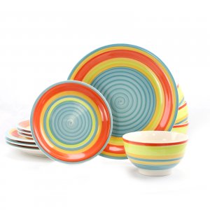 Gibson 124188.12 Home 12 Piece Stoneware Dinnerware Set In Rainbow Swi