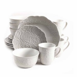 Gibson 124151.16 Portina 16 Piece Stoneware Dinnerware Set In Linen, S