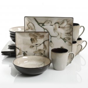 Gibson 123230.16 Elite Clarice 16 Piece Square Stoneware Dinnerware Se