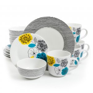 Gibson 122916.16 Home Marigold 16 Piece Fine Ceramic Dinnerware Set, S