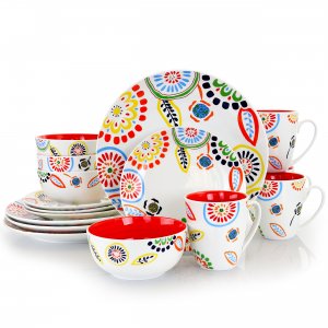 Gibson 124407.16 Home Colorful Bazaar 16 Piece Round Fine Ceramic Dinn