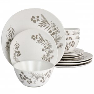 Gibson 81577.12 Prescott 12 Piece Stoneware Dinnerware Set In White