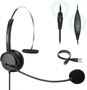 Ausdom BH01 3.5mm Wired Headset With Noise Cancelling Mic,  Pc Busines