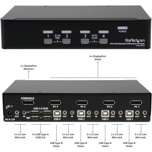 Startech SV431DPUA 4 Port Usb Displayport Kvm Switch