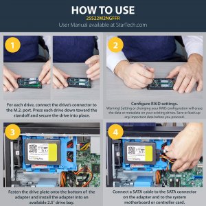 Startech 25S22M2NGFFR Install Two M.2 Ssds Into A 2.5 In Bay To Create