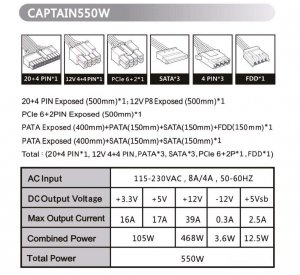 Apevia CAPTAIN550 Power Supply - 550w Atx Psu