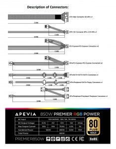 Apevia ATX-PM850W Premier Atx-pm850w - Power Supply - Rgb Fan - 850 Wa