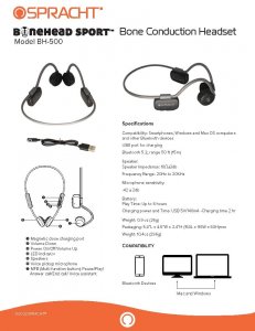 Spracht BH500 Bonehead Sport. Wireless Bluetooth Headset With Micropho