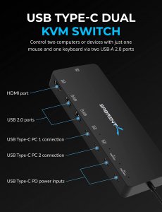 Sabrent USB-CKDH Usb Type C Dual Kvm Switch