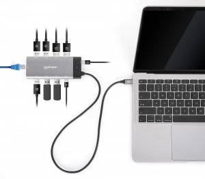 Manhattan 130714 Usb-c Pd 10-in-1 Dual Monitor 8k Docking Station  Mul