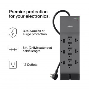 Belkin SRA009p12tt8 12 Outlet Surge W 8ft Cord