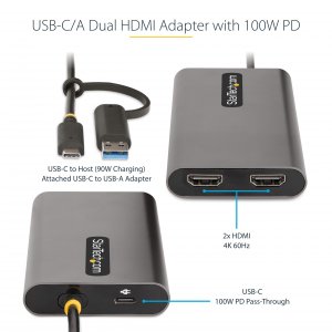 Startech 109B-USBC-HDMI Usb-c To Dual-hdmi Adapter, Usb-c Or A To 2x H