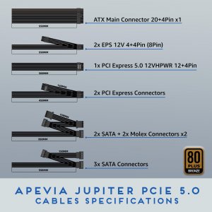 Apevia ATX-JP1000W PICE5 Jupiter Atx-jp1000w - Power Supply - Pcie5.0 