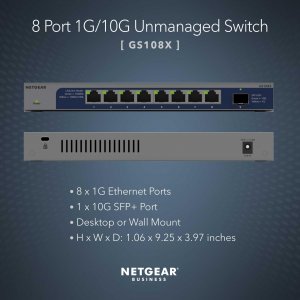 Netgear GS108X-100NAS 8pt Gig Um +1p 10g Sfp+ Uplink