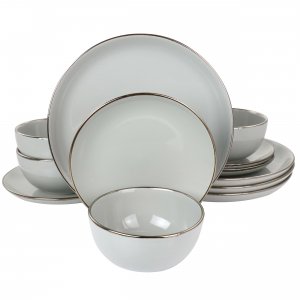 Gibson 127010.12 Home Rockaway Gold 12 Piece Stoneware Dinnerware Set 