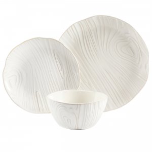 Martha 77539.12 Faux Bois 12 Piece Stoneware Dinnerware Set In White