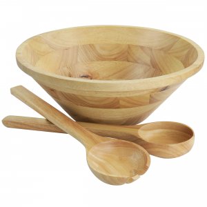 Martha 134075.03 Coban 3 Piece Rubber Wood Salad Bowl And Servers In L