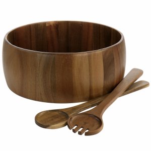 Gibson 78975.03 Elite 3 Piece Acacia Wood Salad Bowl And Spoon Set In 