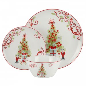 Gibson 127028.12 Home Festive Tree 12 Piece Porcelain Dinnerware Set