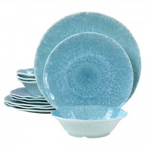 Gibson 130983.12 Home Indigo Frost 12 Piece Melamine Dinnerware Set In