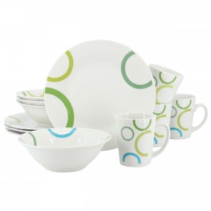 Gibson 142754.12 Home Green Loops 12 Piece Round Fine Ceramic Dinnerwa