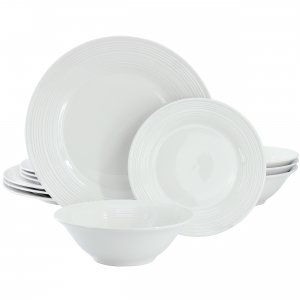 Gibson 122760.12R Home Everyday Embossed 12 Piece Round Ceramic Dinner