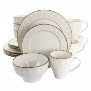 Gibson 127004.16 Elite Golden Halo 16 Piece Stoneware Dinnerware Set