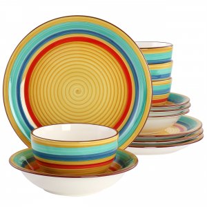 Gibson 136585.12 Home Rainbow 12 Piece Stoneware Dinnerware Set In Yel