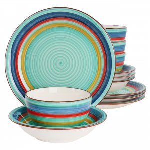 Gibson 136586.12 Home Rainbow 12 Piece Stoneware Dinnerware Set In Gre